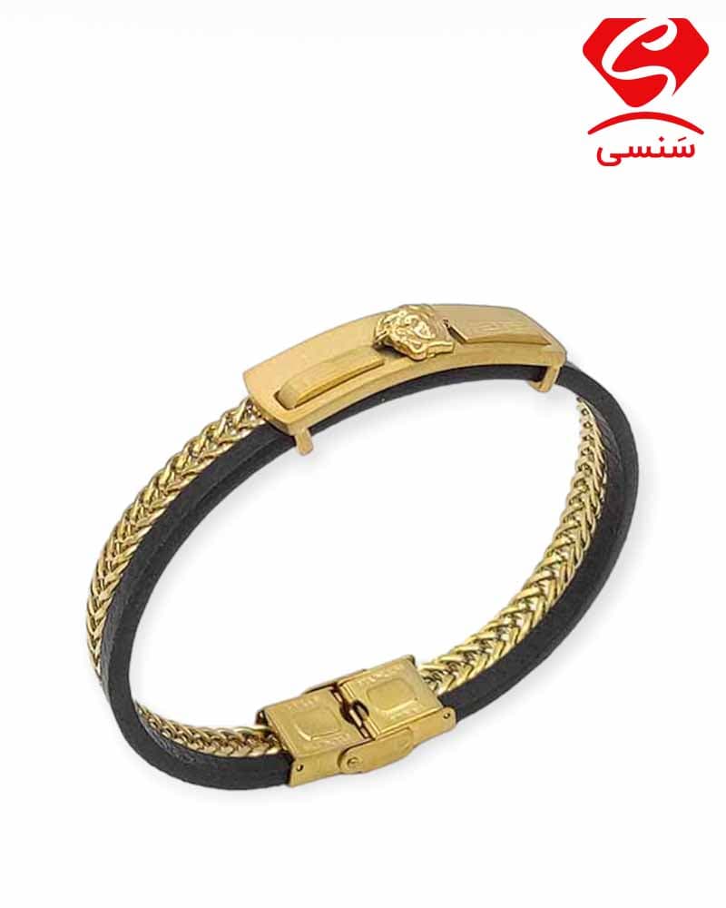 دستبند چرم و استیل کد56