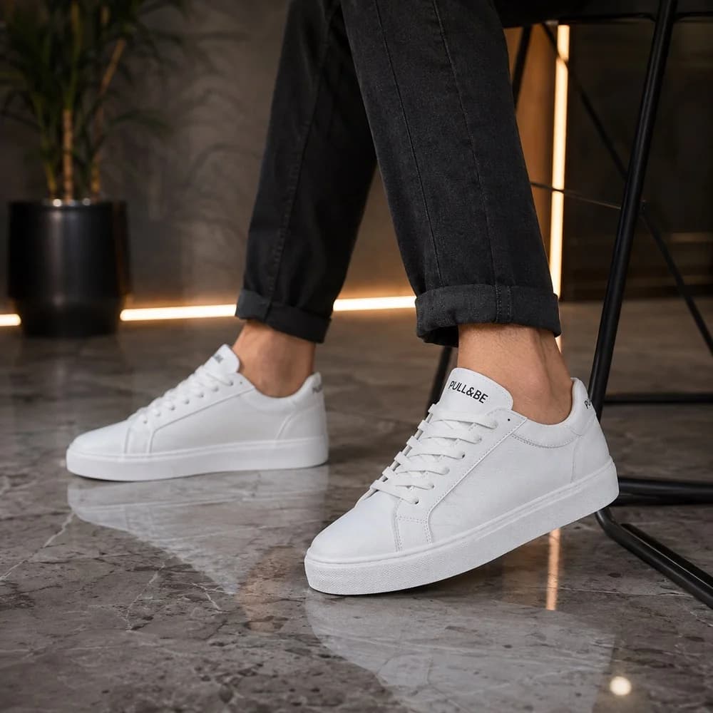 کتانی ونس اسپرت مردانه سفید مدل (pull&bear)|سایز41-44|دوردوخت|لژ4cm|سفید — تصویر ۱۰