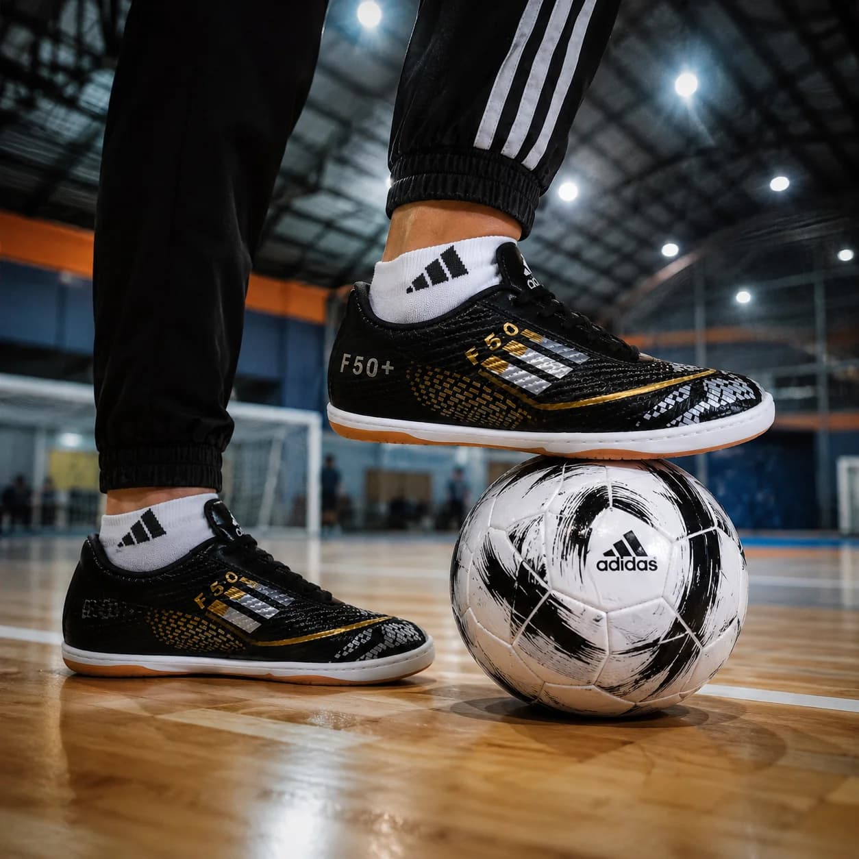 کتانی ورزشی فوتسال سالنی پسرانه مدل آدیداس(ADIDAS)|سایز36-40|مشکی-نارنجی|دوردوخت