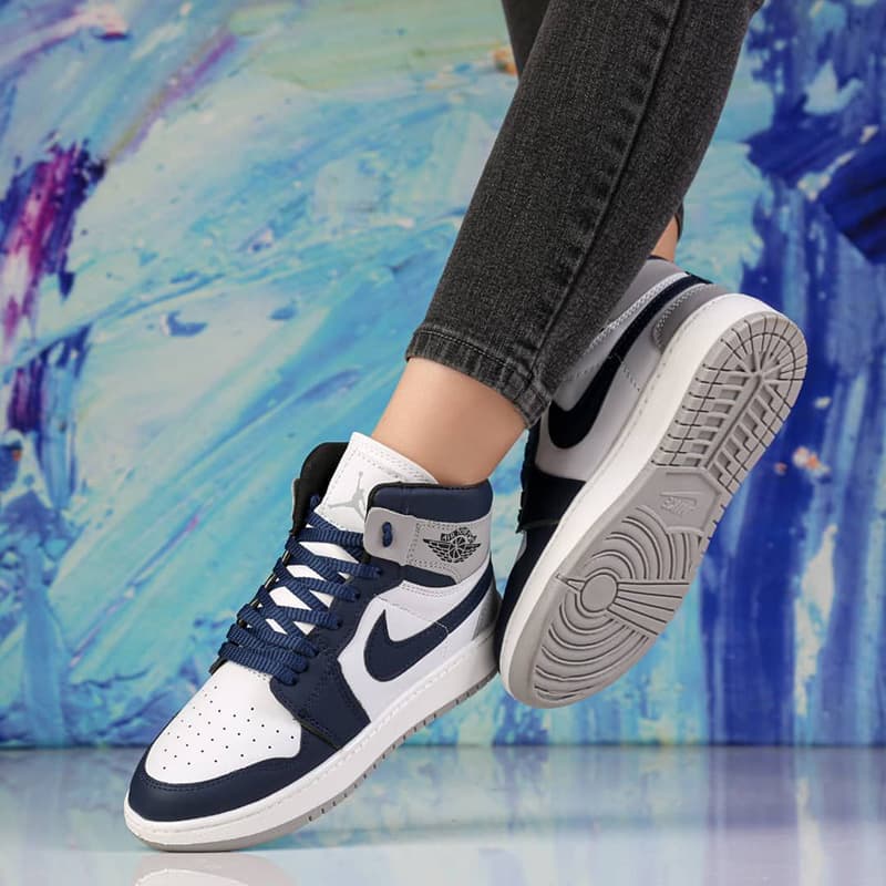 کتانی ونس اسپرت ساقدار زنانه ومردانه مدل جردن وان(AIR JORDAN)|سایز37-40|سفید-سورمه ای|دور دوخت|کد106