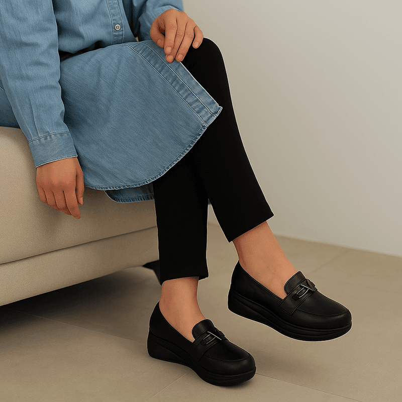 کفش اداری طبی زنانه چرم صنعتی مدل ویکتور(v)|سایز37-41|مشکی|پاشنه4cm