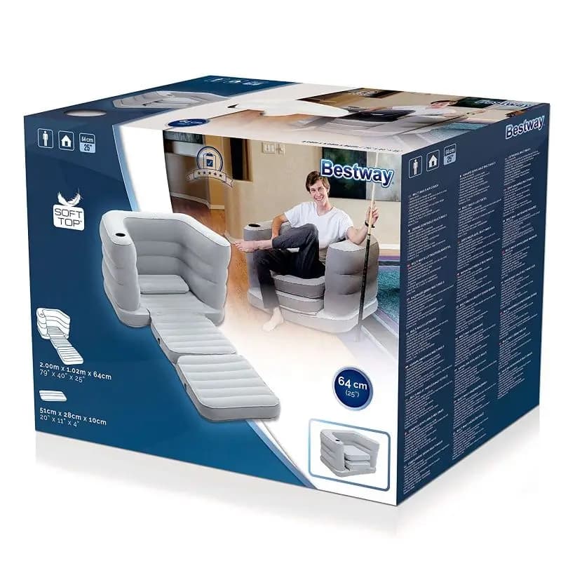 کاناپه بادی تخت شو یک نفره طوسی بست وی 75065 Bestway — تصویر ۶