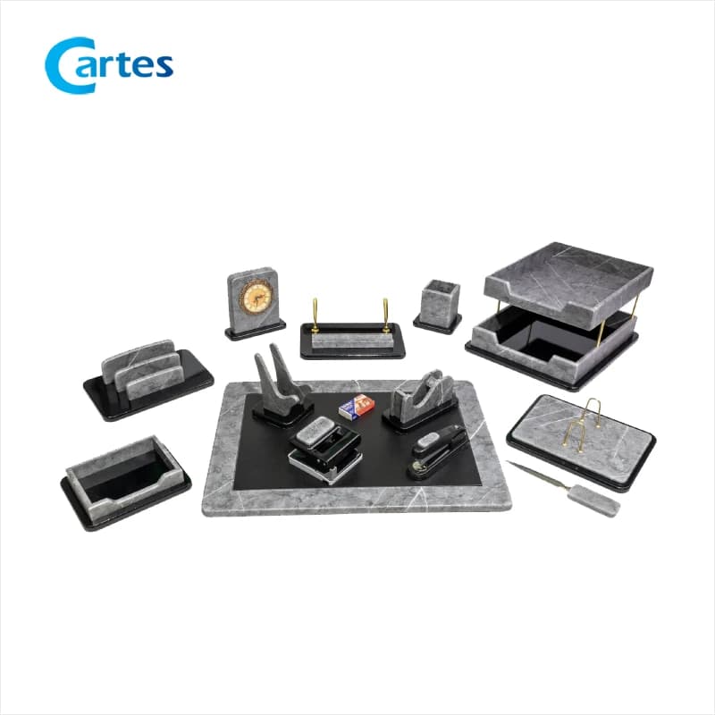ست رومیزی مدیریتی 15 پارچه لاکچری کد 315 طوسی طرح سنگ