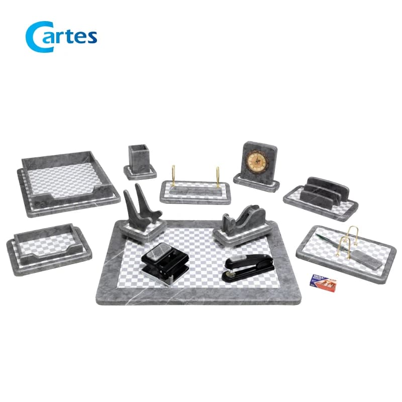 ست رومیزی مدیریتی 14 پارچه چوب و چرم کد 914 طوسی