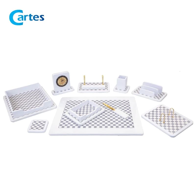 ست رومیزی مدیریتی 10 پارچه چوب و چرم کد 910 سفید هایگلس — تصویر ۲