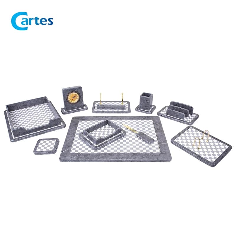 ست رومیزی مدیریتی 10 پارچه چوب و چرم کد 910 طوسی