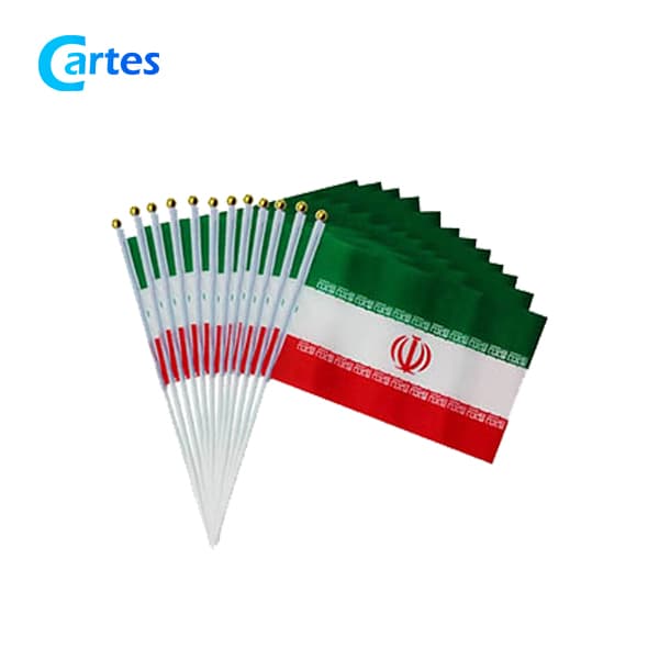 پرچم دستی ایران سایز 30*20 به همراه میله بسته 100 عددی (کامل)