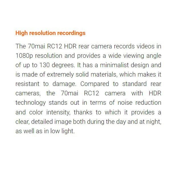 دوربین عقب ماشین 70mai RC12 HDR شیائومی