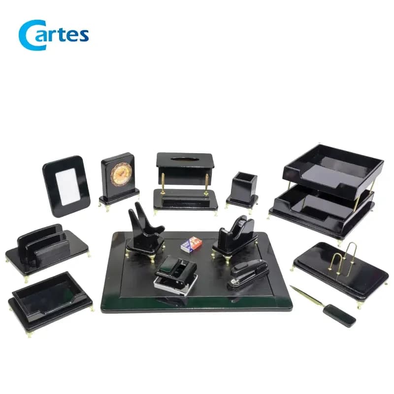 ست رومیزی مدیریتی 17 پارچه لاکچری کد 317p طوسی — تصویر ۳