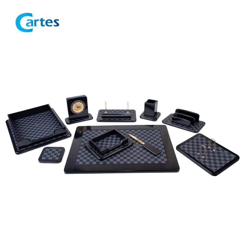 ست رومیزی مدیریتی 10 پارچه چوب و چرم کد 910 مشکی — تصویر ۸