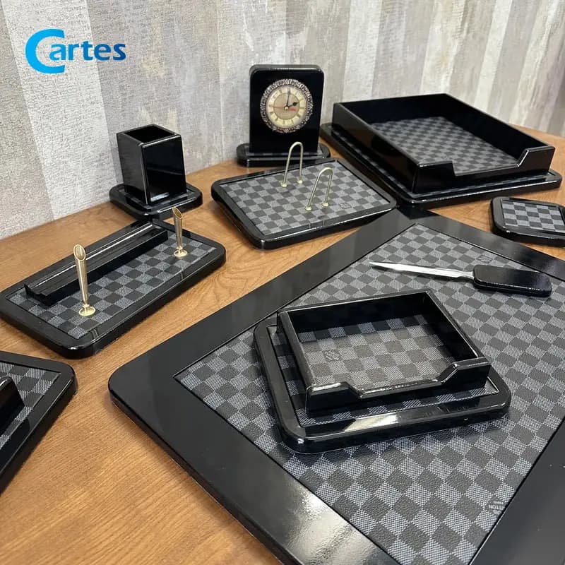 ست رومیزی مدیریتی 10 پارچه چوب و چرم کد 910 مشکی — تصویر ۷