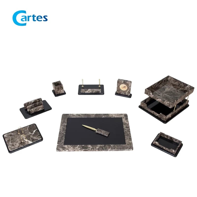 ست رومیزی مدیریتی 10 پارچه تمام وکیوم کد 310 طرح سنگ تیره