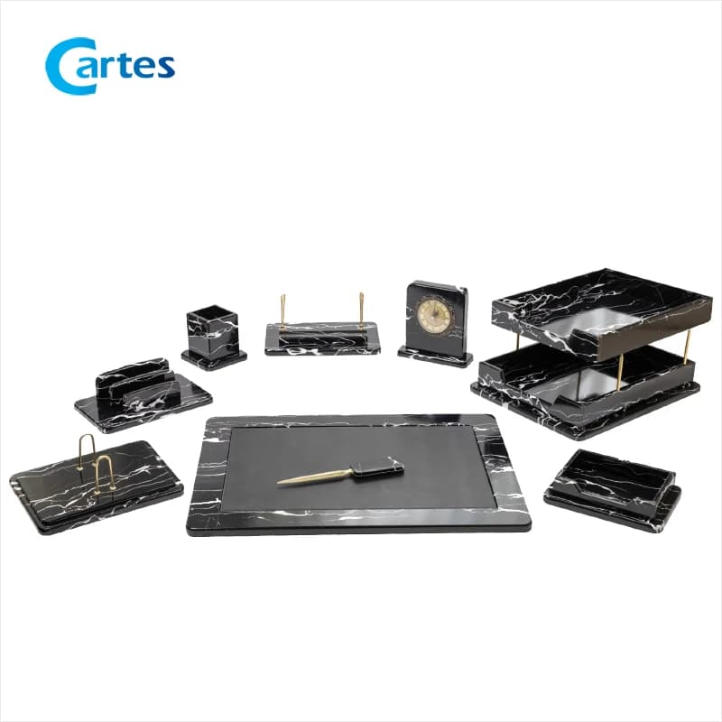 ست رومیزی مدیریتی 10 پارچه تمام وکیوم کد 310 مشکی طرحدار