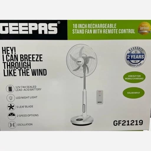پنکه ایستاده شارژی جیپاس مدل GF21219 کنترل دار — تصویر ۱۲