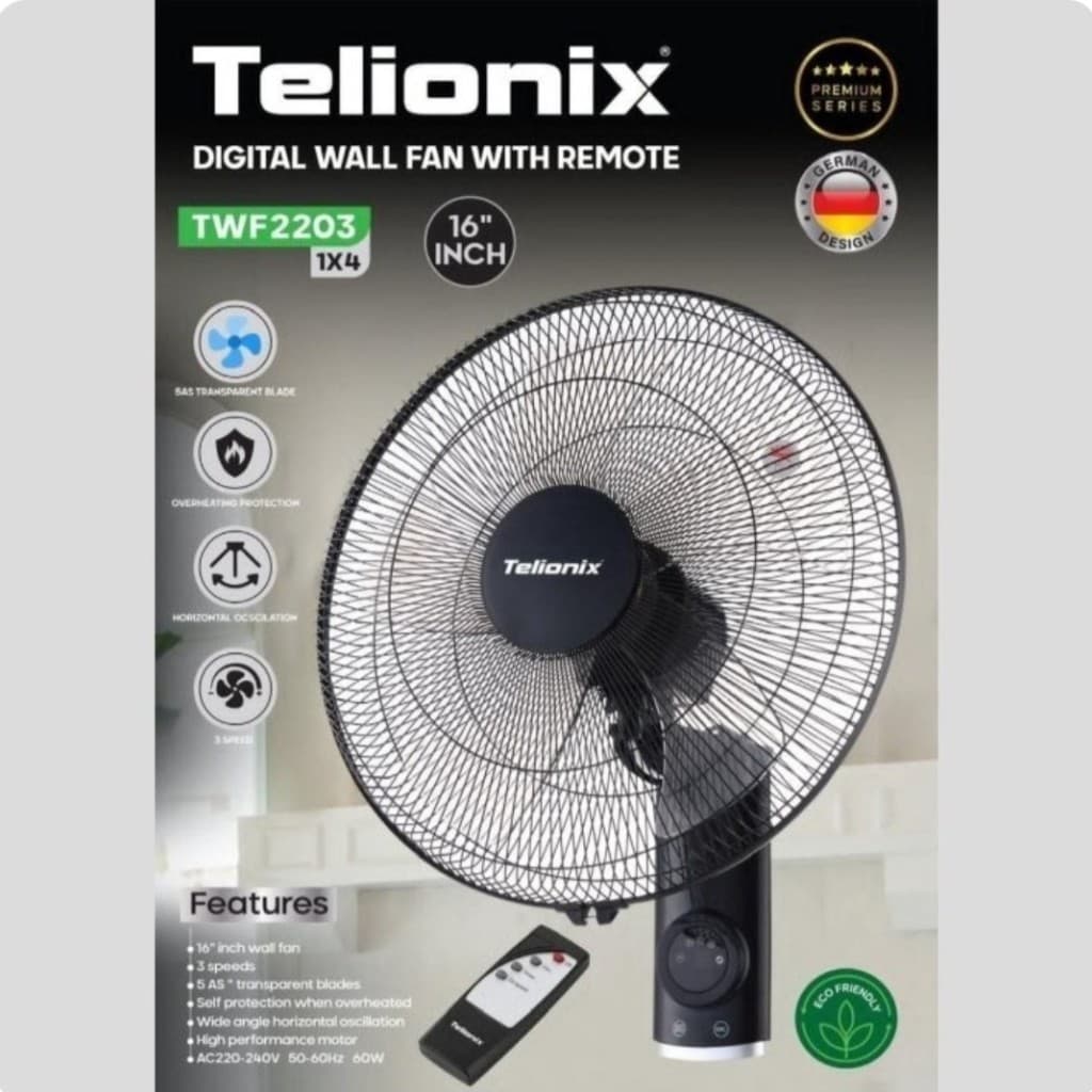پنکه دیواری ریموت دار تلیونیکس مدل TWF2203 سایز ۱۶ اینچ