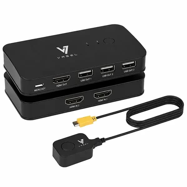 سوئیچ کی وی ام 2 خروجی دستی HDMI+USB واصل مدل VSL-HK201