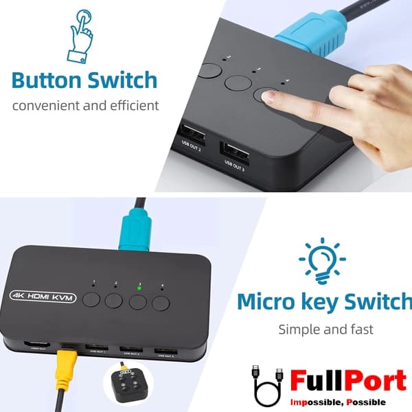 سوئیچ کی وی ام 4 خروجی دستی HDMI+USB واصل مدل VSL-HK401 — تصویر ۶
