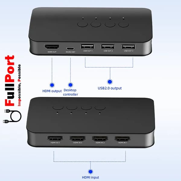 سوئیچ کی وی ام 4 خروجی دستی HDMI+USB واصل مدل VSL-HK401 — تصویر ۷