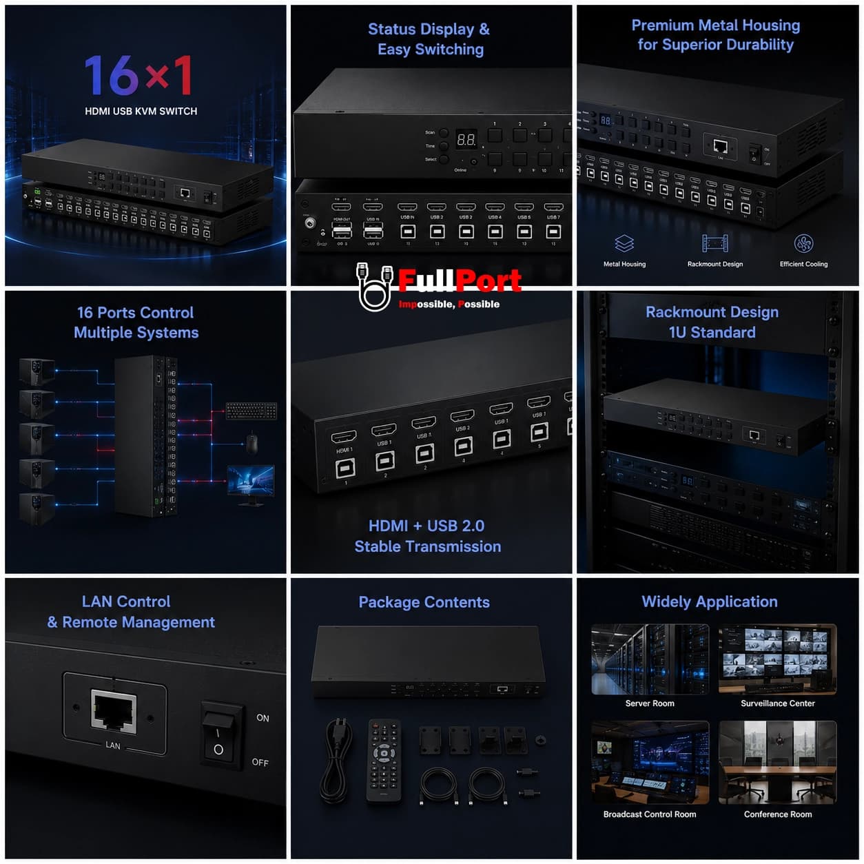 سوئیچ کی وی ام 16 خروجی اتومات HDMI+USB لایمستون مدل LS-HK1601 — تصویر ۷