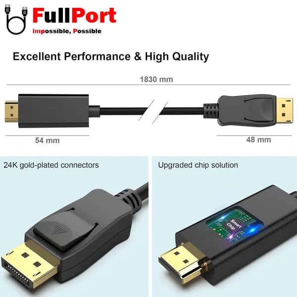کابل Display به HDMI 4K@30Hz فرانت مدل FN-DPCBH18 طول 1.8 متر — تصویر ۶