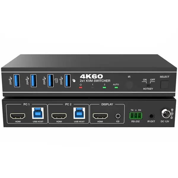 سوئیچ کی وی ام 2 خروجی اتومات HDMI+USB فرانت مدل FN-K3H21 — تصویر ۲