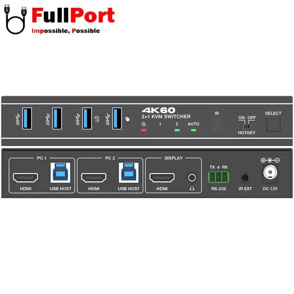 سوئیچ کی وی ام 2 خروجی اتومات HDMI+USB فرانت مدل FN-K3H21 — تصویر ۴