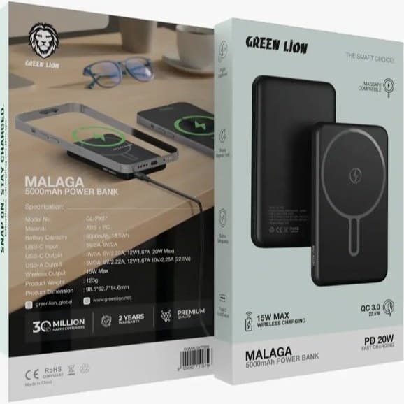 پاور بانک گرین لاین GREEN LION MALAGA ظرفیت 5000 میلی آمپر ساعت مدل GL-PX87 — تصویر ۵