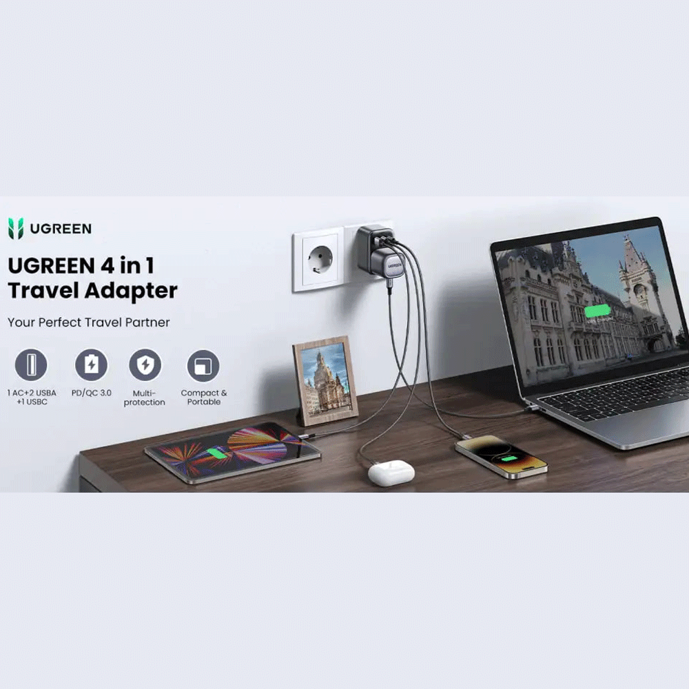 چند راهی برق یک سوکت، یک تایپ‌سی و دو یو‌اس‌بی 30 وات یوگرین CD314-15290 — تصویر ۶