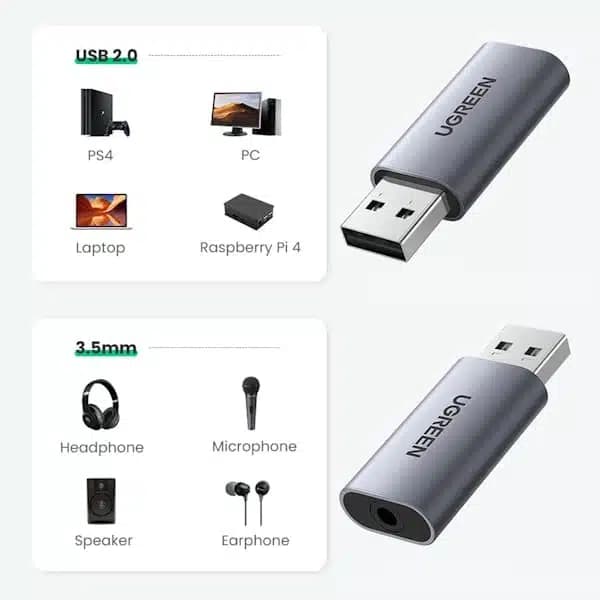کارت صدا اکسترنال USB-A به جک 3.5 میلیمتری یوگرین UGREEN مدل CM383 کد 80864مدل: 80864 — تصویر ۸