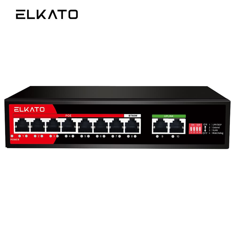 سوئیچ شبکه ELKATO الکاتو 10 پورت POE مدل EL-1SB0820GP-120W(V2)