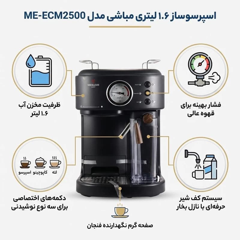 اسپرسو ساز 1.6 لیتری مباشی مدل ME ECM2500 — تصویر ۵