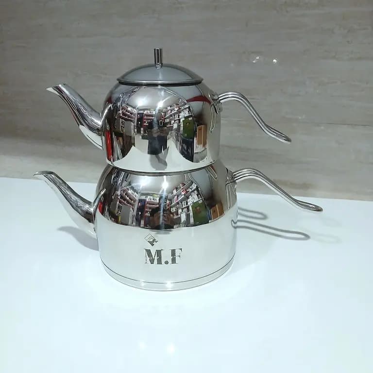 ست کتری قوری استیل M.F کف چدن لوله دار — تصویر ۱۱
