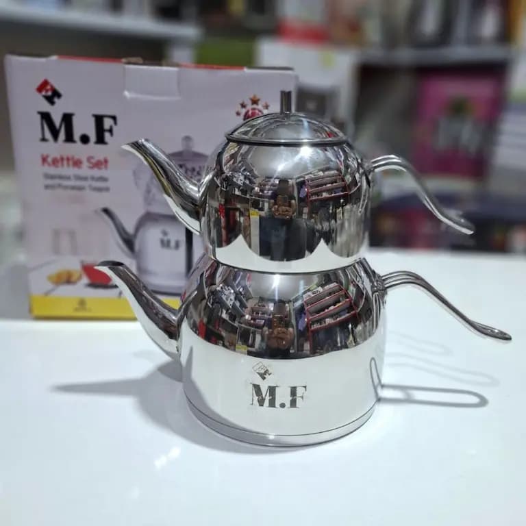 ست کتری قوری استیل M.F کف چدن لوله دار — تصویر ۸