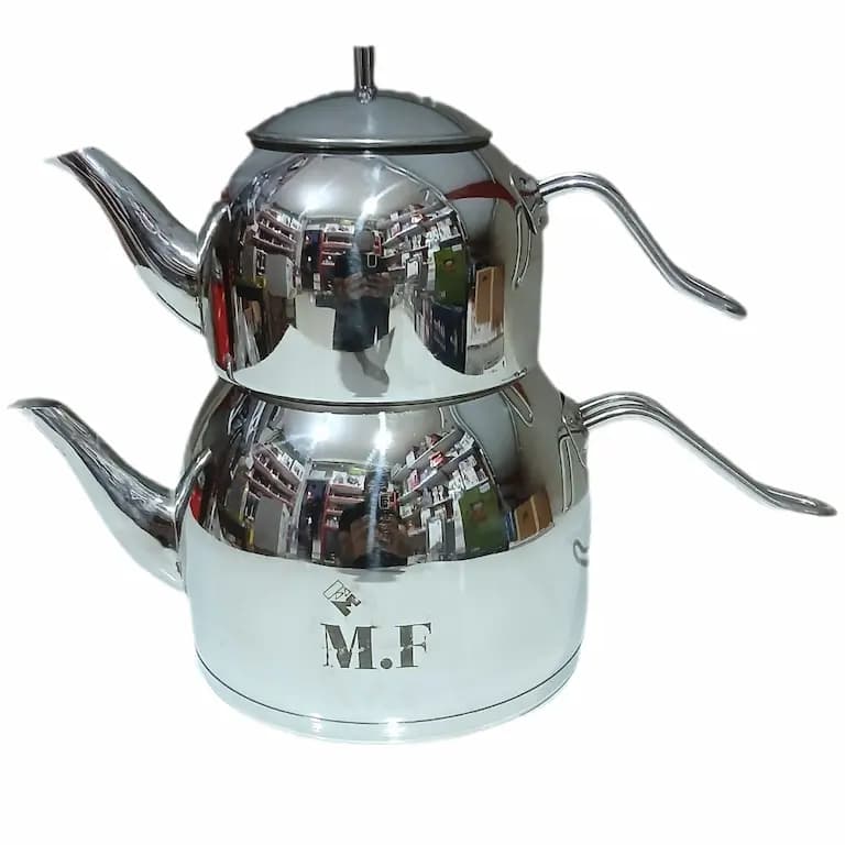 ست کتری قوری استیل M.F کف چدن لوله دار