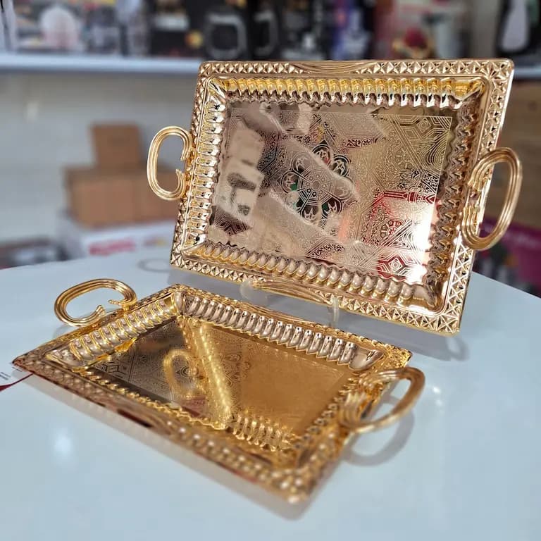 سینی جفتی مکسی من طلایی مدل مستطیل کد 2 — تصویر ۱۲