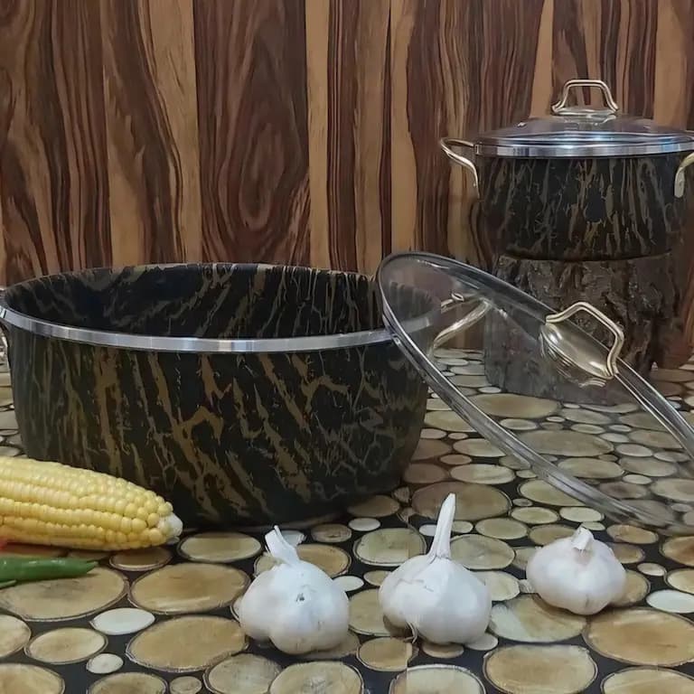 سرویس قابلمه 7 پارچه فورج اسبیکو گلدانی طرح سنگ ماربل — تصویر ۴