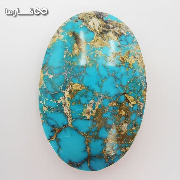 سنگ فیروزه مدالی اصیل و خوش تراش نیشابوری شجر عنکبوتی با رگه های طلایی