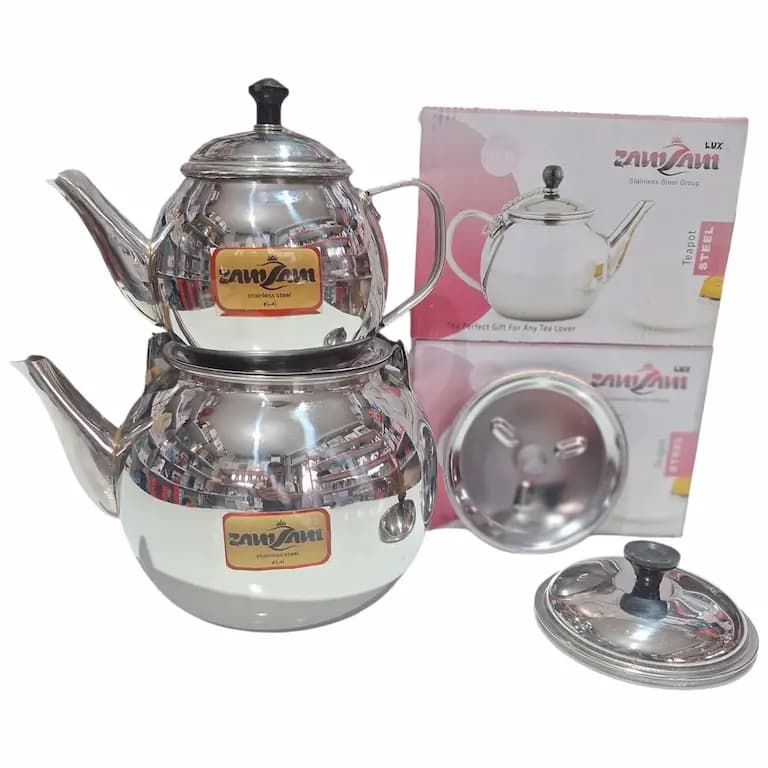 ست کتری قوری استیل لوکس زمزم مدل خمره ای — تصویر ۴