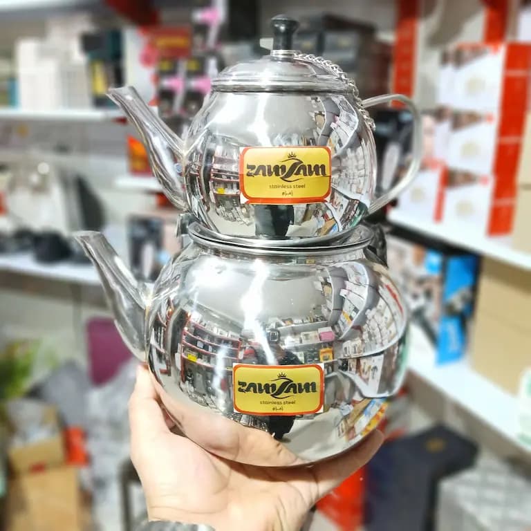 ست کتری قوری استیل لوکس زمزم مدل خمره ای — تصویر ۷