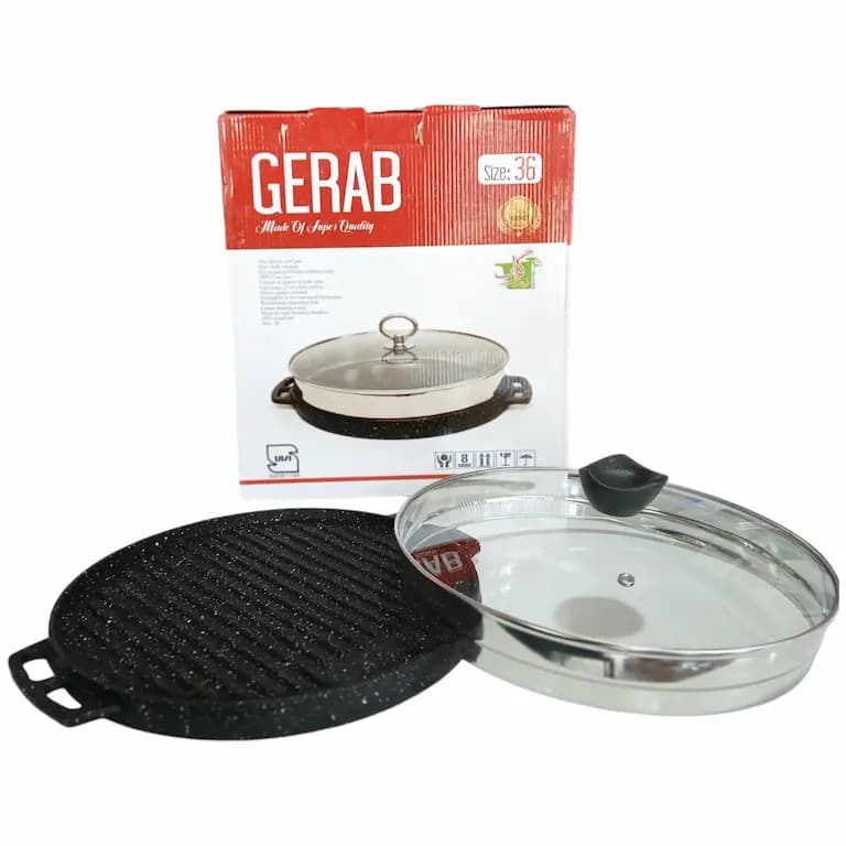 تابه گریل چدنی دو طرفه درب دار گراب سایز 28 — تصویر ۵