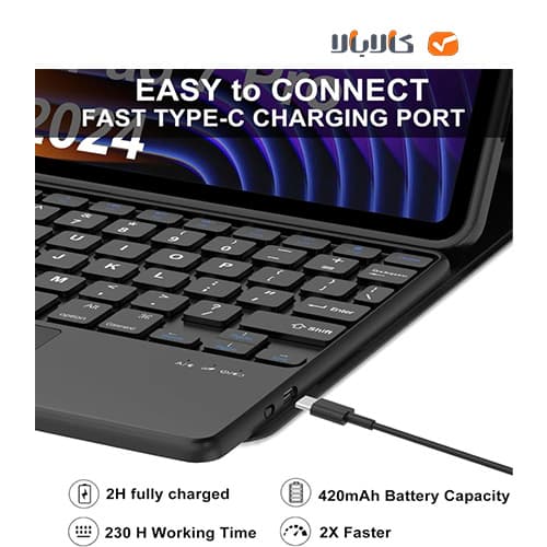 کیف کلاسوری کیبوردار پد موس مناسب تبلت سامسونگ مدل”Galaxy Tab S6 Lite (2022) 10.4 — تصویر ۵