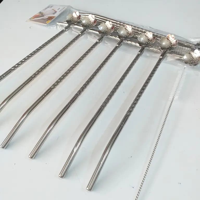 قاشق شربت خوری نی دار استیل طرح گل یونیک لایف 6 عددی — تصویر ۵