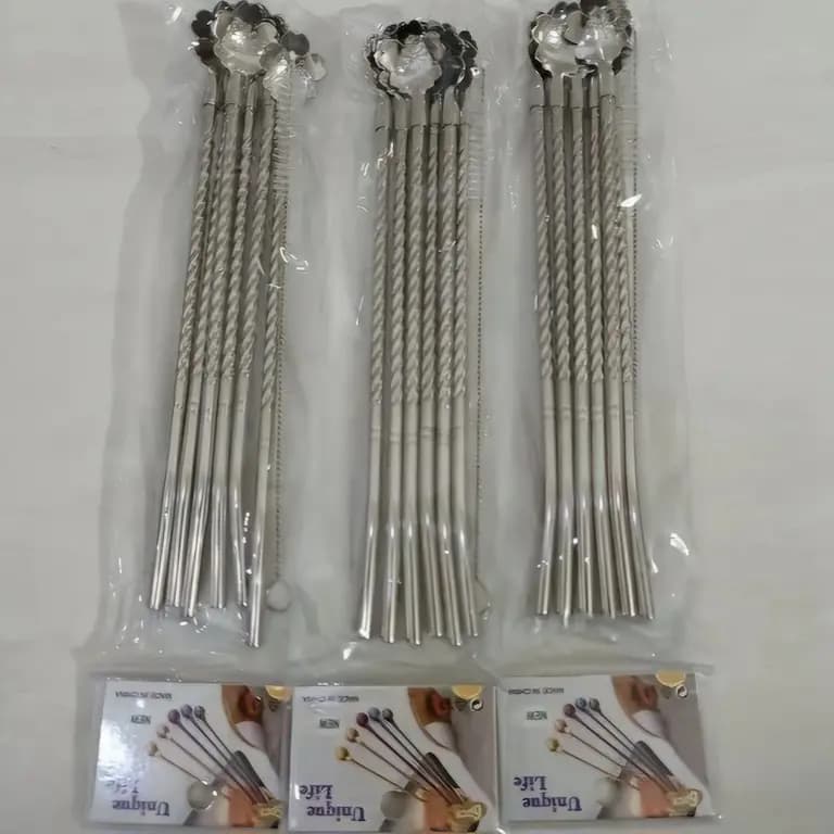 قاشق شربت خوری نی دار استیل طرح گل یونیک لایف 6 عددی — تصویر ۷