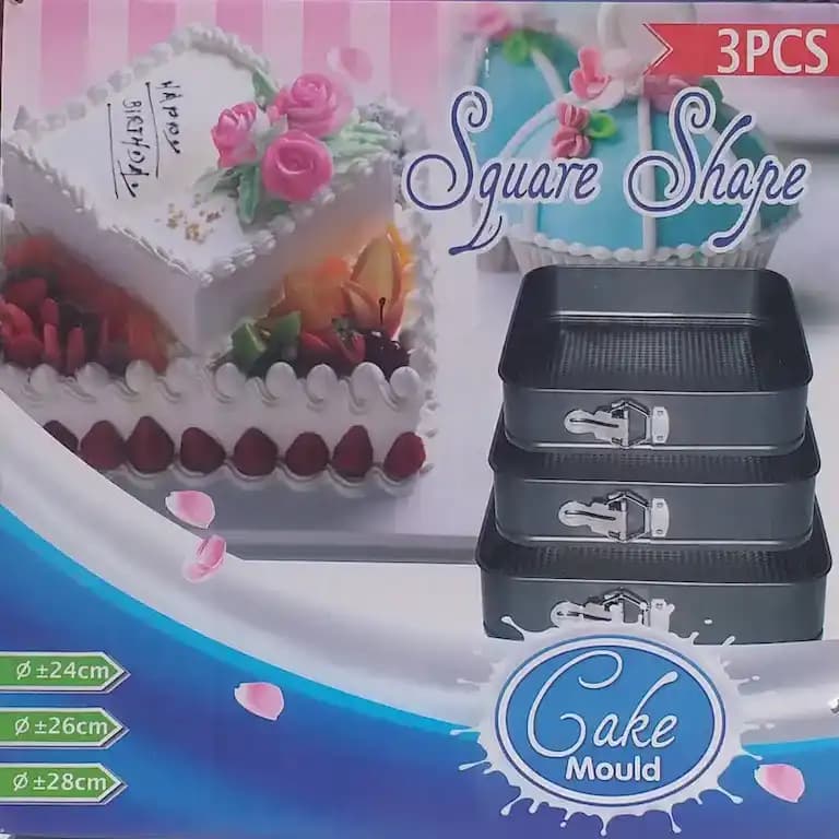 قالب کیک کمربندی ۳ عددی تفلون نچسب طرح مربع — تصویر ۸