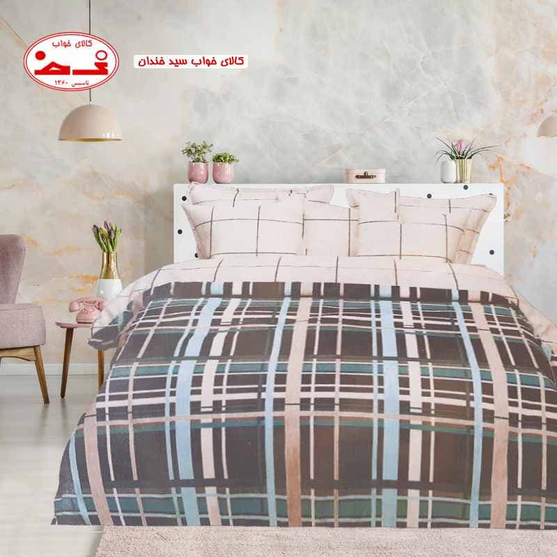سرویس ملحفه کاوردار دونفره چهارخانه