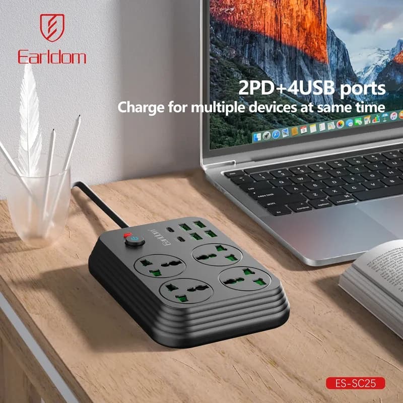 چند راهی 4 خانه و شارژر ارلدام مدل ES-SC25 با کابل 2 متری — تصویر ۶