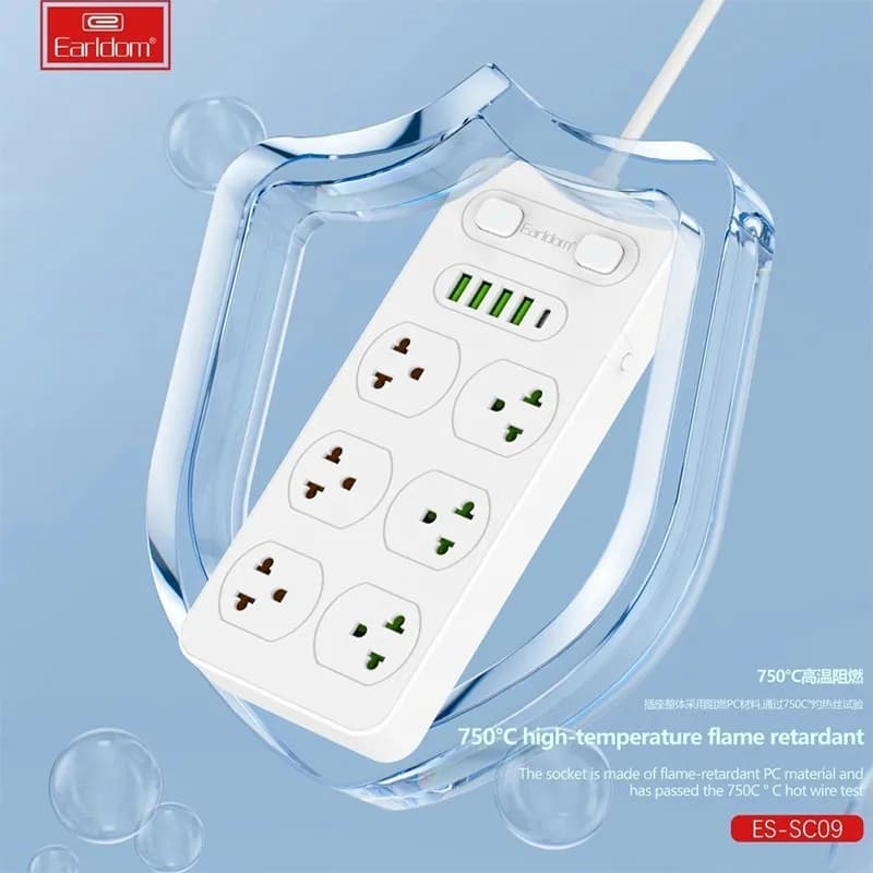 چند راهی 6 خانه و شارژر ارلدام مدل ES-SC09 با کابل 2 متری — تصویر ۵
