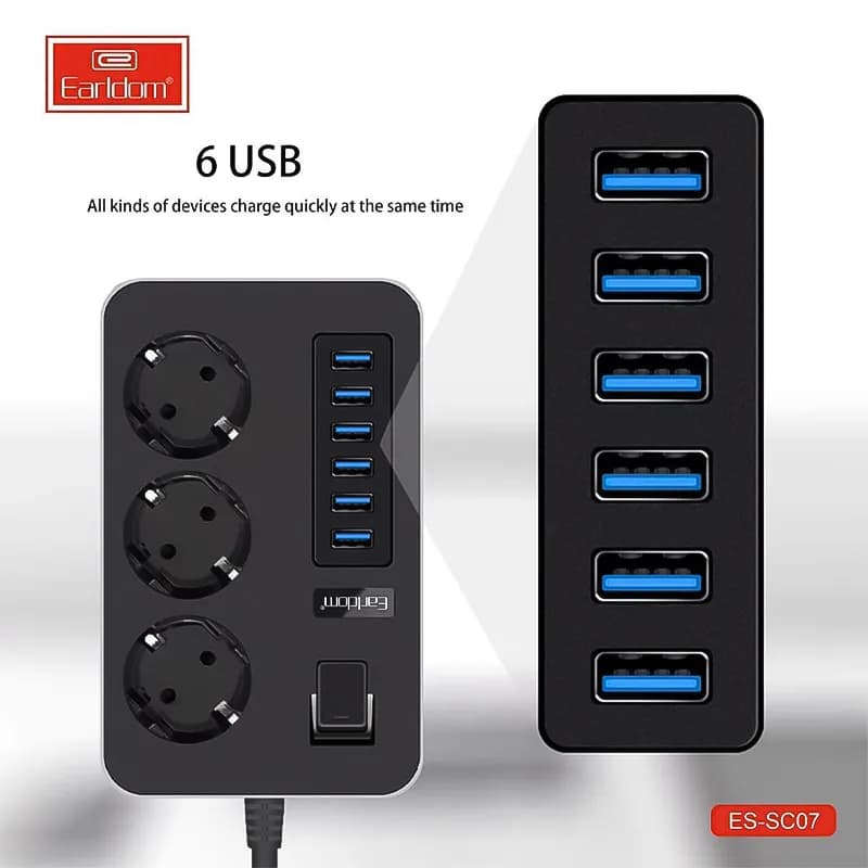 چند راهی 3 خانه و شارژر ارلدام مدل ES-SC07 با کابل 2 متری — تصویر ۴