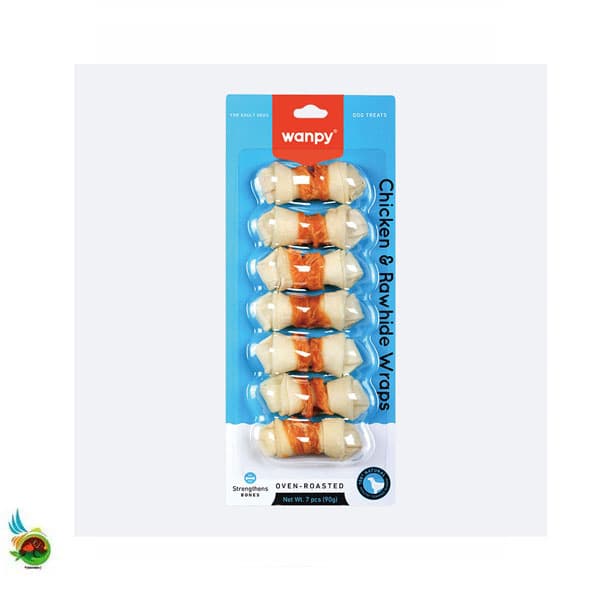 تشویقی سگ فلورایدی دورپیچ مرغ ونپی Wanpy chicken & rawhide wraps بسته ۷ عددی