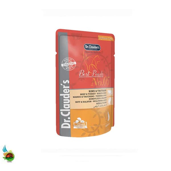 پوچ چانکی گربه دکتر کلادرز طعم گوشت و بوقلمون در ژله Dr.clauders beef & turkey in gelee وزن ۱۰۰ گرم — تصویر ۲